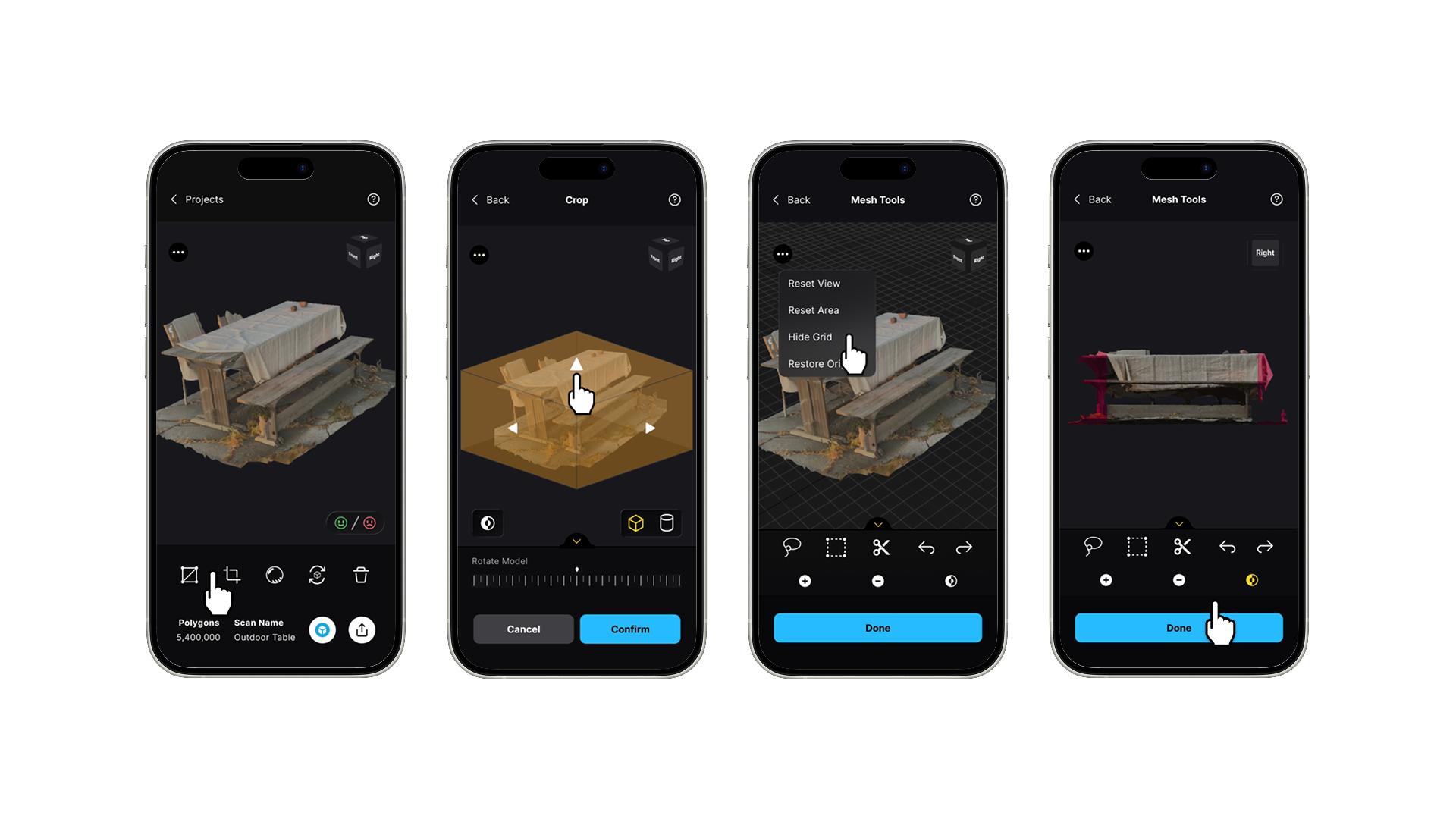 RealityScan final iteration — 4 screens
